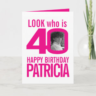 40. Happy Geburtstag 2 Fotos weiß pink Karte