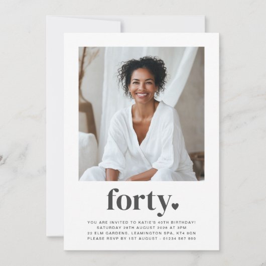 40. Heart Square Foto Geburtstag Einladung (Vorderseite)