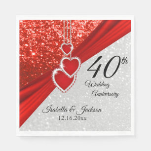 40. Helle Rot und Glitzer Jahrestag / Hochzeit Serviette