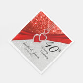 40. Helle Rot und Glitzer Jahrestag / Hochzeit Serviette (Ecke)
