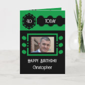 40 heute hinzufügen Fotoname schwarz grün Geburtst Karte (Vorderseite)