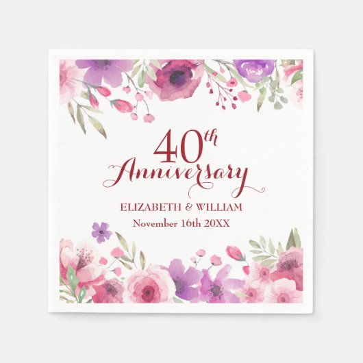 40. Hochzeit Ruby-Jubiläum Land Blumenkohl Serviette (Vorderseite)