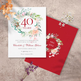 40. Hochzeit Ruby Jubiläum Save the Date Blumenges Ankündigungspostkarte