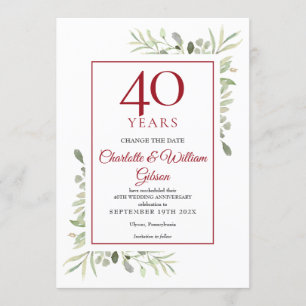 40. Hochzeitsjubiläum Datum ändern Grün Einladung