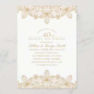 40. Hochzeitsjubiläum Elegante goldene Spitze Einladung