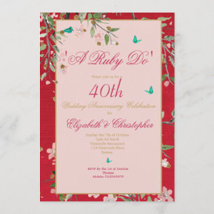 40. Hochzeitsjubiläum Floral Rot Ein Rubin Tun Einladung