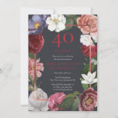 40. Hochzeitsjubiläum Florale Rose Chic Rubin Einladung (Vorderseite)