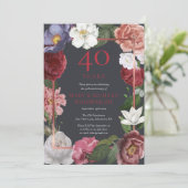 40. Hochzeitsjubiläum Florale Rose Chic Rubin Einladung (Stehend Vorderseite)