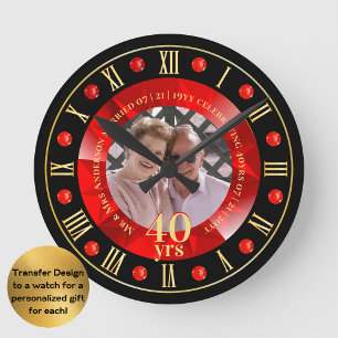 40. Hochzeitsjubiläum FOTO Geschenk Rubinrot Runde Wanduhr