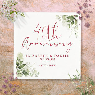 40. Hochzeitsjubiläum Grünpflanzen Floral Serviette