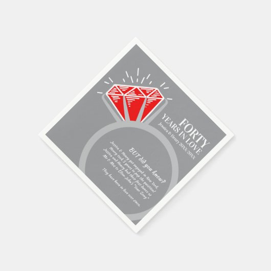 40. Hochzeitsjubiläum Party Ruby Ring Funts Fakten Serviette (Ecke)