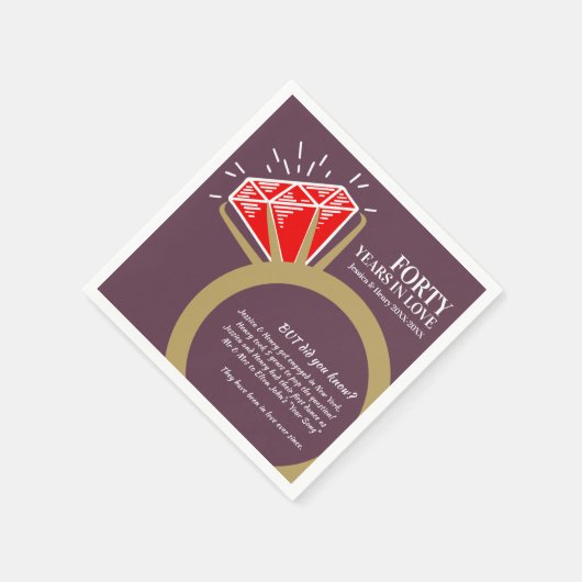40. Hochzeitsjubiläum Party Ruby Ring Funts Fakten Serviette (Ecke)