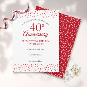 40. Hochzeitsjubiläum Ruby Hearts Save-the-Date Postkarte