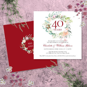 40. Hochzeitsjubiläum Ruby Rosen Floral Einladung