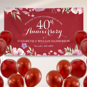 40. Hochzeitsjubiläum Ruby Rosen Willkommen Banner