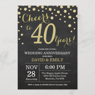 40. Hochzeitsjubiläum Tafel Schwarz und Gold Einladung