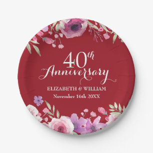40. Hochzeitsjubiläumsblumen Chic Ruby Pappteller