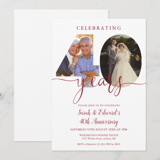 40. Hochzeitstag 2 Foto Ruby Einladung (Vorne/Hinten)