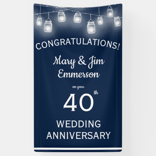 40. Hochzeitstag Banner Navy White (Vertikal)