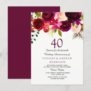 40. Hochzeitstag Burgund Floral Einladung