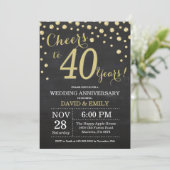 40. Hochzeitstag Chalkboard Black and Gold Einladung (Stehend Vorderseite)
