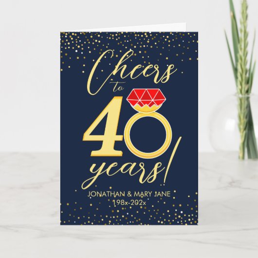 40. Hochzeitstag Cheers Ring Karte (Vorderseite)