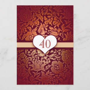 40. Hochzeitstag Damast rote Vintage-Einladungen Einladung