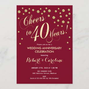 40. Hochzeitstag Einladung - Rot & Gold