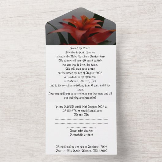 40. Hochzeitstag Einladung Ruby (Innen Boden)