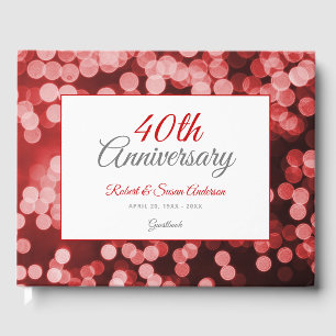 40. Hochzeitstag Eleganter roter Bokeh Gästebuch