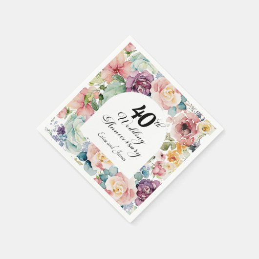 40. Hochzeitstag Elegantes Drehbuch Serviette (Ecke)