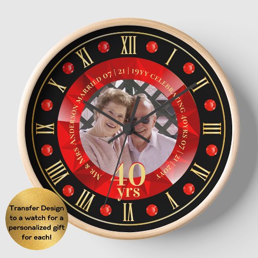 40. Hochzeitstag FOTO Geschenk Ruby Red Uhr