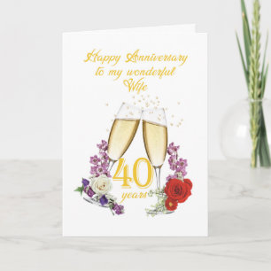 40. Hochzeitstag für Ehefrau mit Champagner Karte