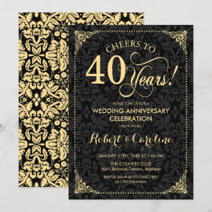 40. Hochzeitstag - Gold Schwarz Damast Einladung