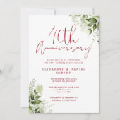 40. Hochzeitstag Greenery Ruby Schrift Einladung (Vorderseite)