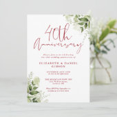 40. Hochzeitstag Greenery Ruby Schrift Einladung (Stehend Vorderseite)