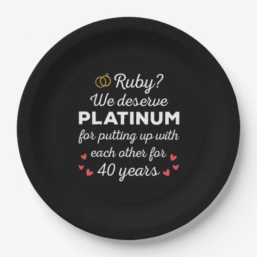 40. Hochzeitstag I - Ruby Funny Couple Pappteller (Vorderseite)