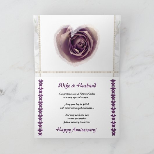 40. Hochzeitstag - Lila Rose Herz Karte (Innenseite)