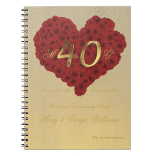 40. Hochzeitstag Party Guestbook Rote Rosen Notizblock