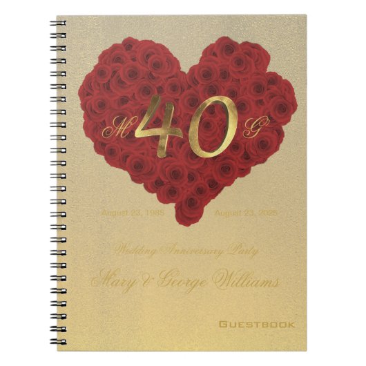40. Hochzeitstag Party Guestbook Rote Rosen Notizblock (Vorderseite)