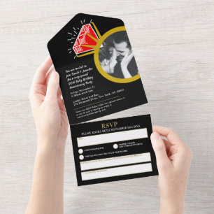 40. Hochzeitstag Party Rubinroter Ring All In One Einladung