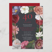 40. Hochzeitstag Rose Chic Ruby Einladung (Vorne/Hinten)