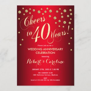40. Hochzeitstag - Rot & Gold Einladung