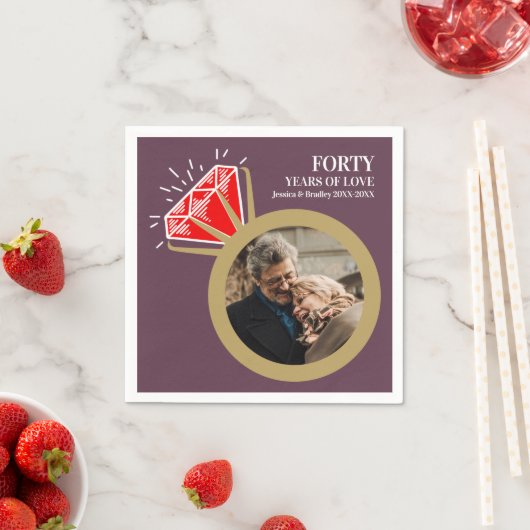 40. Hochzeitstag Rotrubinring Foto Serviette (Beispiel)