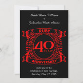 40. Hochzeitstag Rubinkrone Einladung (Vorderseite)