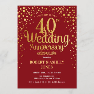 40. Hochzeitstag - Rubinrot & Gold Einladung