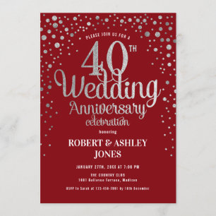 40. Hochzeitstag - Rubinrot & Silber Einladung