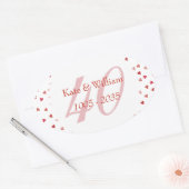 40. Hochzeitstag Ruby Hearts Konfetti Ovaler Aufkleber (Umschlag)