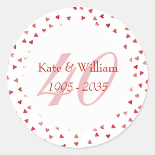 40. Hochzeitstag Ruby Hearts Konfetti Runder Aufkleber