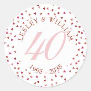 40. Hochzeitstag Ruby Hearts Konfetti Runder Aufkleber
